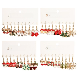 Christmas enamel stud earring set featuring snowflakes, bells, and holiday motifs for women