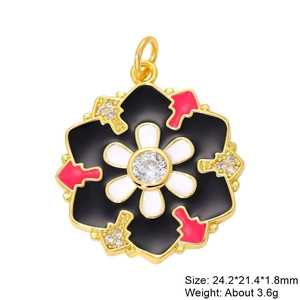Detailed size and weight specs for the 24mm gold flower pendant with colorful enamel and zircon
