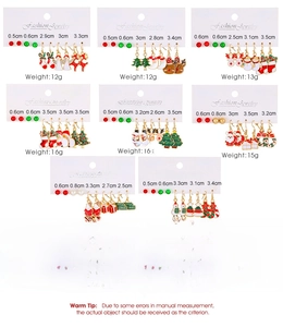 Detailed view of alloy Christmas earring sets with various festive shapes and dimensions