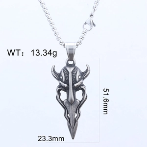 Detail view of retro mask pendant with dimensions 51.6mm by 23.3mm and weight 13.34g