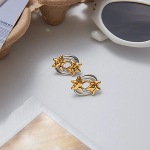 Star-shaped stainless steel stud earrings in gold and silver finish for luxury style