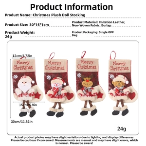 Faux leather Christmas stockings with Santa, reindeer, and snowman designs with size guide