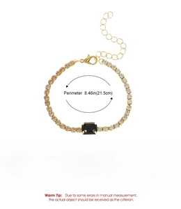 Technische Ansicht der 21,5 cm Gold-Kupfer-Tennisarmband mit champagnerfarbenen Steinen