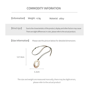 Size chart for alloy necklace showing 127.9cm chain length and 5.3cm pendant width