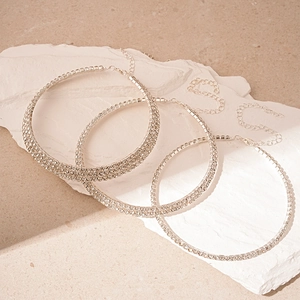 Three-piece silver multi-row rhinestone choker set with adjustable lobster clasp links