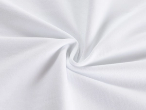 Close-up of soft white knitted fabric texture for slim fit short sleeve vintage T-shirt
