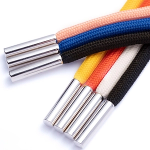 Colorful replacement drawstrings with metal tips for hoodies and pants on white background