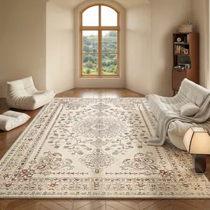 French vintage style carpet for living room with floral patterns and warm beige tones