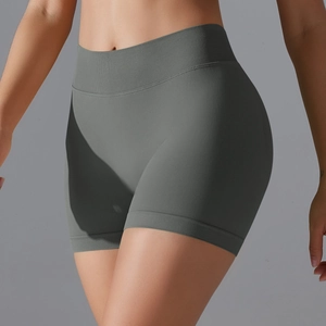 Short de sport taille haute gris foncé sans couture avec effet gainant et contrôle du ventre