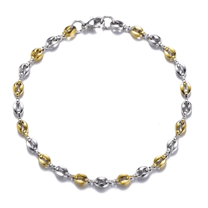 4.5mm two-tone stainless steel coffee bean link bracelet in silver and gold finish