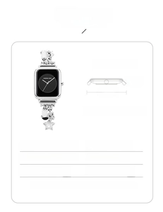 Detailed view of silver square quartz watch with black dial and star charm bracelet