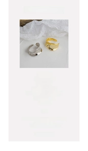 Detail showing S925 sterling silver irregular wavy open rings in gold and silver finish