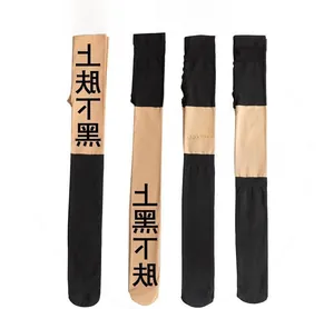 Detail view of 80g and 100g fake translucent stockings with black patchwork design