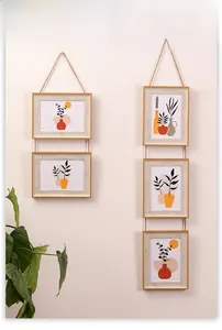 Hanging wooden photo frames with rustic jute rope in two and three frame combinations