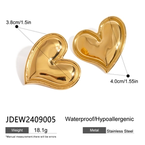 Detail of 18k gold plated heart earrings with size and waterproof specs