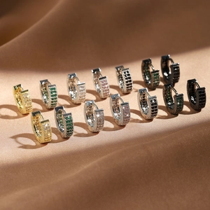 Pave-set geometric gold-plated hoop earrings with colorful zircon crystals in various finishes