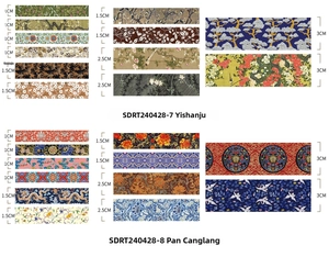 Detailed view of traditional Chinese washi tape rolls in various widths with scenic patterns