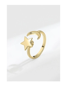 Detailed view of an adjustable gold ring featuring delicate star and moon shaped elements