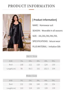 Detailed size chart for women's satin V-neck nightgown and robe set from 1XL to 5XL