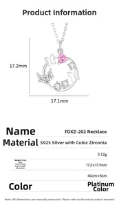Detail view of S925 silver butterfly heart necklace with size specs and dimensions