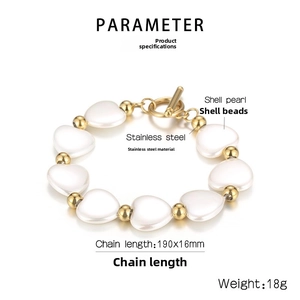 Détails du bracelet cœur en perle et acier inoxydable doré avec fermoir en T élégant