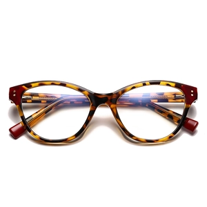 Classic tortoiseshell cat-eye anti-blue light glasses with red tipped temple tips