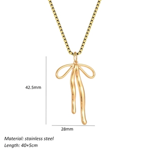Elegant gold bow pendant necklace in stainless steel with 40+5cm box chain for women