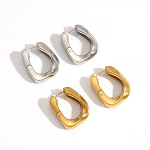 Polished stainless steel geometric U-shaped hoop earrings in gold and silver finish