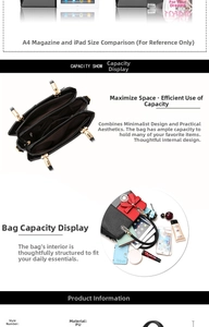 Detail view of spacious black PU leather tote bag interior with multiple storage pockets