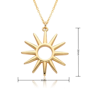 Detailed view of gold plated sunflower pendant with 30mm size marking and macro crystals