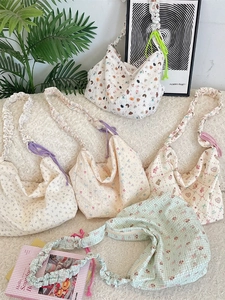 Sac À Épaule Style Coréen En Tissu Gaufré Pour Femmes Avec Imprimé Animal Dessin Animé Et Bandoulière À Volants Sac Hobo
