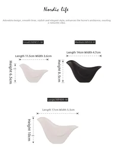 Size chart for ceramic bird ornaments in small, medium and large dimensions