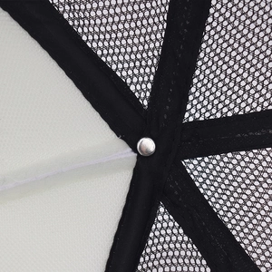 Detail of breathable black mesh interior with white fabric and reinforced stitching