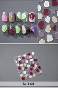 Detail of M-144 3D embossed nail stickers with irregular paint stroke designs in multi-colors