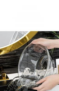 Macro view of thickened transparent washbasin with smooth edges in luxury bathroom setting