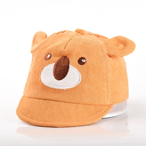 Mignon bonnet bébé en velours côtelé orange avec oreilles de koala et broderie