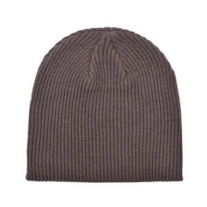 Detailed close-up of dark brown ribbed knit beanie showing thick windproof texture