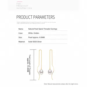 Elegant S925 sterling silver long ear threads featuring 6mm natural pearls and 11cm length