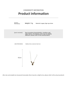 Tiger eye stone necklace size details showing 42cm length plus 6cm extension chain
