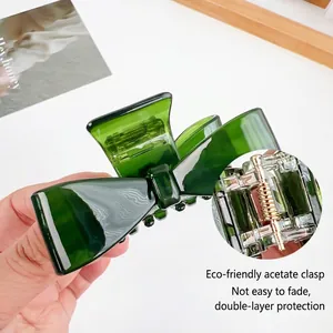 Retro dark green acetate bow hair claw clip with eco-friendly double-layer protection