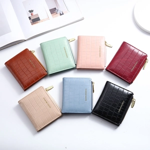 Slim crocodile pattern leather wallets for women in multiple colors with gold zippers