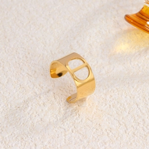 Polished 18K gold-plated titanium steel ring with CD cutout and adjustable open band