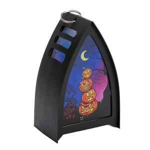 Lanterna a LED decorativa di Halloween con zucche impilate e una casa infestata