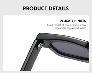 Detail shot of durable reinforced metal hinges on vintage square frame sunglasses