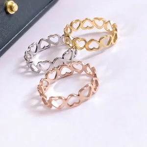 Minimalist stainless steel open heart rings in gold, silver and rose gold finishes