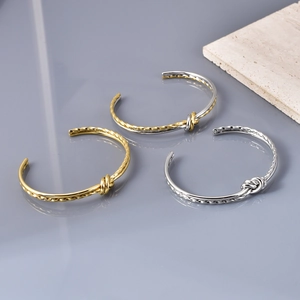 Retro Stainless Steel Twist Knot Open Bangle Bracelet For Women 18K Gold Silver Plated Minimalist Knot Jewelry Accessories