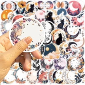 50pcs bohemian moon and cat stickers for guitar, laptop and luggage DIY decoration