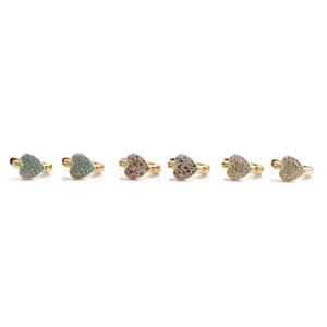 Heart Shaped Copper Stud Earrings With Micro Inlaid Colorful Zircon Rhinestone Gold Plated Simple Fashion Jewelry For Women