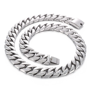 Collier chaîne cubaine de 20mm en acier inoxydable poli argenté avec fermoir solide