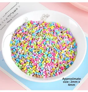 Détail macro de vermicelles colorés en pâte polymère 2x4mm pour bricolage et déco de gâteaux